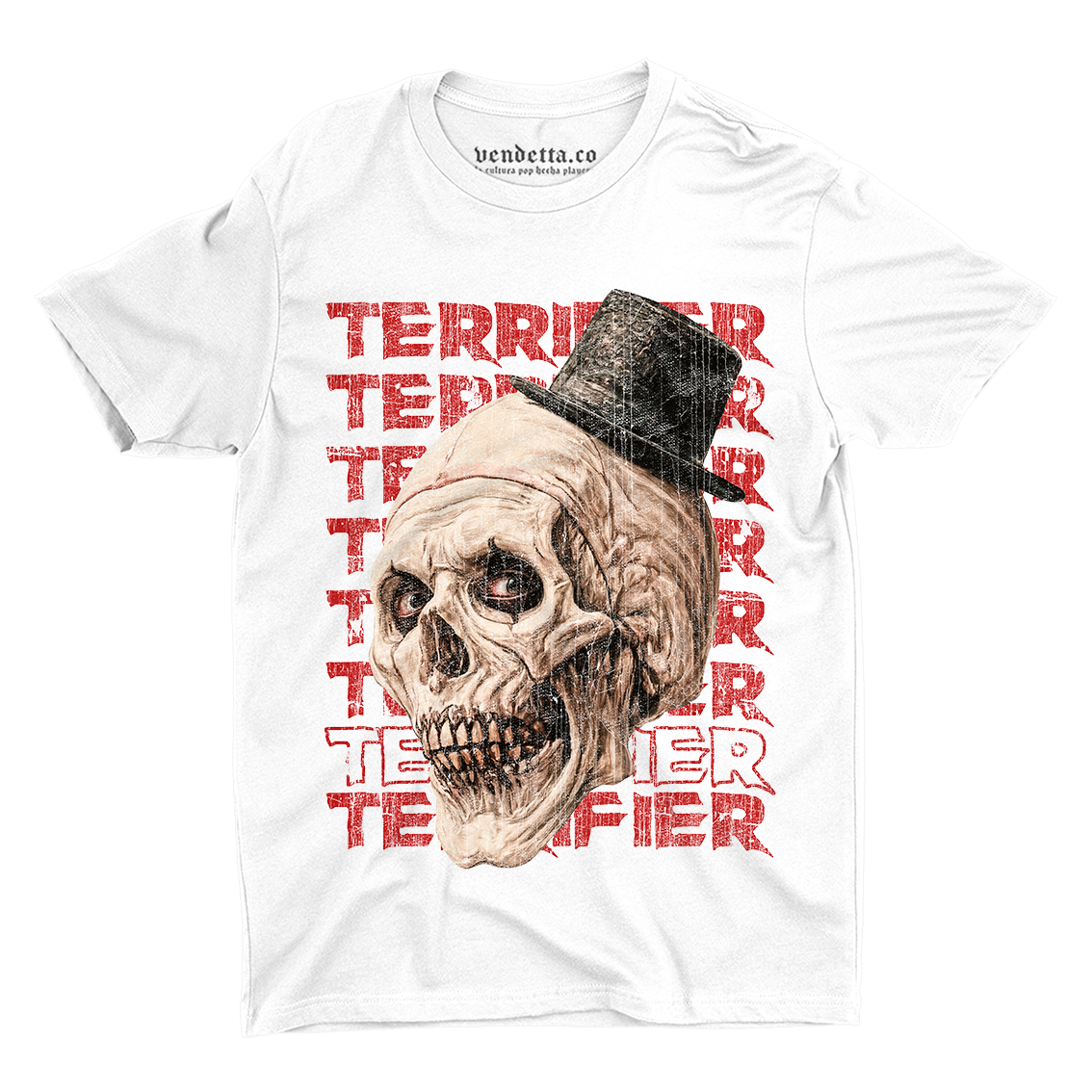 Playera Terrifier Skull Calavera de Art el Payaso Color Blanca